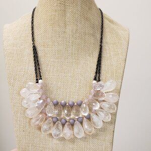 Made in China, Vintage, gunmetal black tone chain, pink & faux pearl necklace